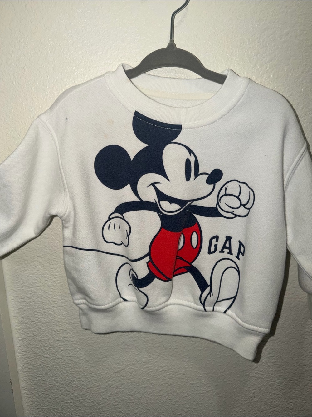 GAP White Sweatshirt with Navy and Red Mickey Graphic